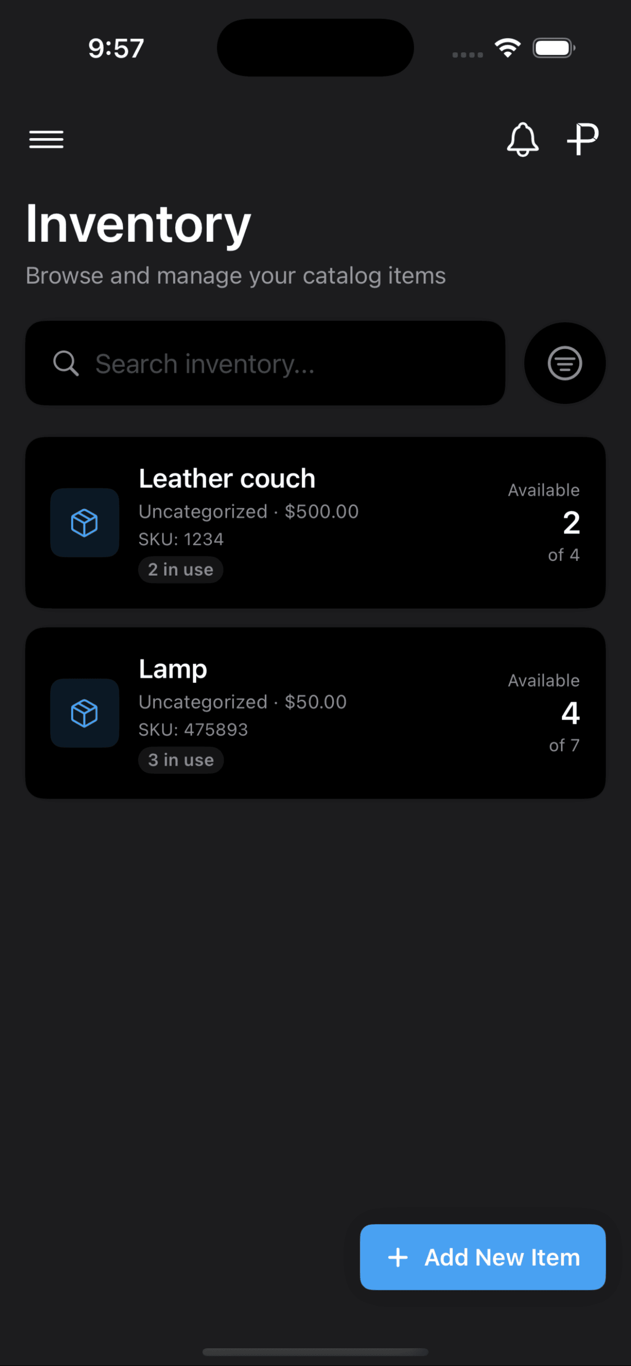Inventory screen
