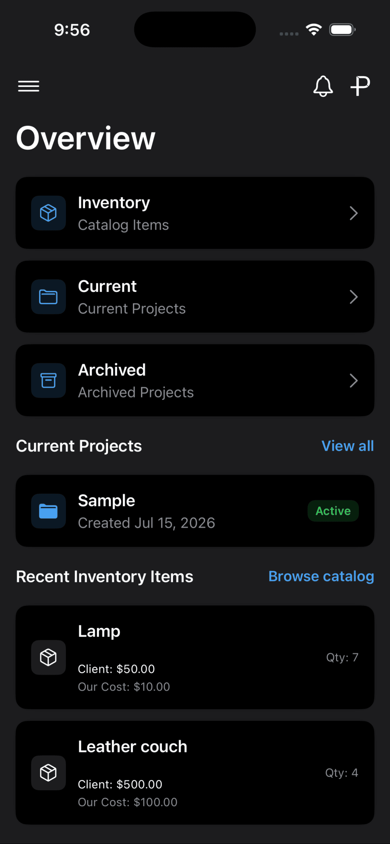 Overview screen